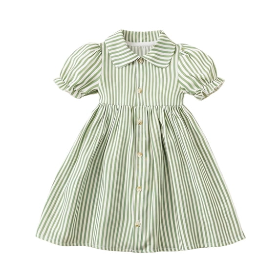 Auroural Toddler Girl Clothes 3T Children's Striped Lapel Short Sleeved Dress Girls' Summer Casual And Comfortable Dress 3-4 Years