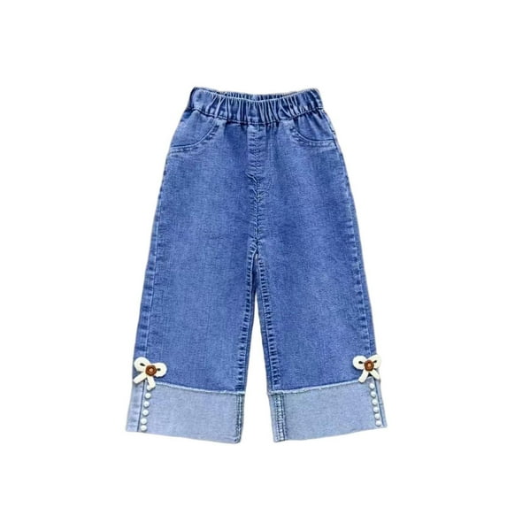 Auroural Toddler Girl Clothes 3T Pants Toddler Girl Clothes 3T Pants Girls' Jeans Children's Straight Leg Wide Leg Pants Loose And Versatile Elastic Waist Pants Denim Pants Blue 3-4 Years