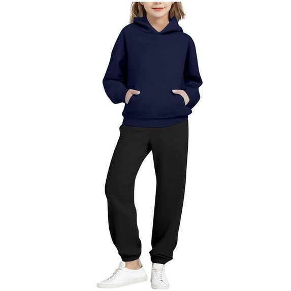 Auroural Toddler Girl Clothes 5T Sets Children's Solid Color Long-sleeved Casual Sports Hoodie Long-sleeved Hooded Top + Two-piece Set With Elastic Waist Dark Blue 5 Years