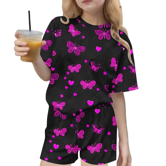 Auroural Toddler Girl Clothes Sets 4T To 5T Clearance 4T Girls Clothes Sets Shirt and Pants Children's Summer Printing Leisure Round Neck Short Sleeves Top and Shorts Two-Piece Set for Kids