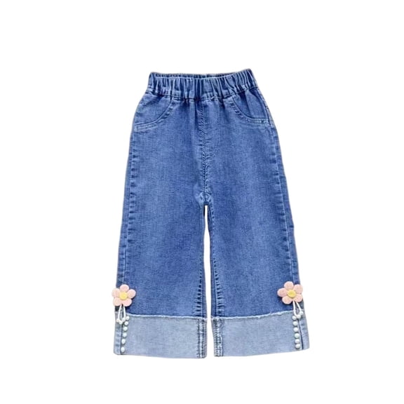 Auroural Toddler Girl Pants Girls' Jeans Children's Straight Leg Wide Leg Pants Loose And Versatile Elastic Waist Pants Denim Pants Blue 1-2 Years