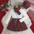 thumbnail image 1 of Auroural Toddler Girl Sets 4T Toddler Girl Skirt Outfits 3T Girls' Christmas Long Sleeved Shirt Plaid Skirt With Hat And Scarf Four Piece Set 4 Years, 1 of 10