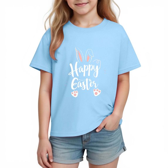 Auroural Toddler Girl Shirts 5T Under $ 5.00 Boys Girls Easter Shirts Rabbit Printed Tshirt Short Sleeve Top Funny Graphic Tshirts 3-14 Years