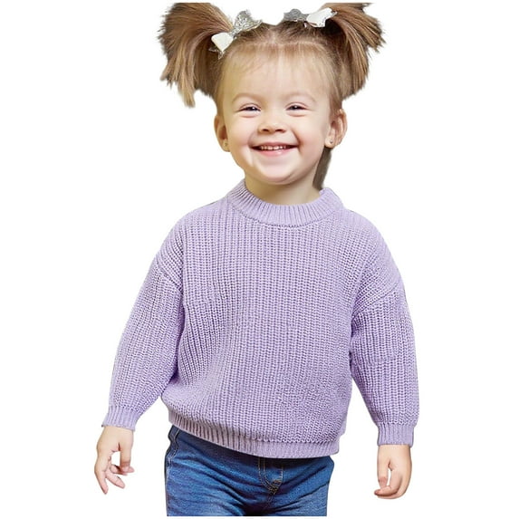 Auroural Toddler Girl Sweater 3T Children's Winter Solid Color Long Sleeved Round Neck Casual Comfortable Elastic Sweater Base Top For Kids Purple 3-4Years