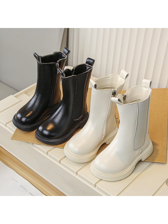 Toddler Girls Boots 9-10 Fall And Winter Zipper Mid-calf Leather Boots For Older Children Student Boots For Little Girls Princess Style Long Boots Casual And Easy-matching 3-3.5Years