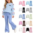 thumbnail image 1 of Auroural Toddler Girls Clothes 5T Girls Bow Sweatshirt Crewneck Long Sleeve Pullover Top Girl's Bowknot Print Top Long Pants Two-Piece Set Kids Big Girls, Drop Shoulder, School 5-15 Years, 1 of 9