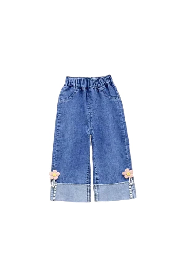 Toddler Girls Jeans Size 5T Toddler Girl Pants 5T Girls' Jeans Children's Straight Leg Wide Leg Pants Loose And Versatile Elastic Waist Pants Denim Pants Blue 5-6 Years