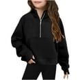thumbnail image 1 of Auroural Toddler Girls Sweatshirts Sweatshirt for Girls 5T Middle Big Girls Half Zip Crewneck Sweatshirt Long Sleeve Pullover Crop Kids Fleece Sweatshirts for 5-14 Years 5 Years Black, 1 of 2