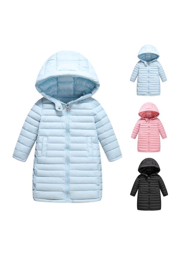 Toddler Girls Winter Coats and Jackets Girls' Hooded Thic Jacket Coat Jacket Knee-length Mid-length Coat Children's Winter Clothing Long-sleeved Jacket Pink 3 Years
