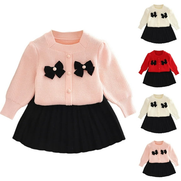 Auroural Two Piece Sets for Girls Size 8 Winter Girls' Knitted Sweater Set Children's Cardigan Two-piece Set Top And Skirt 7-8Years