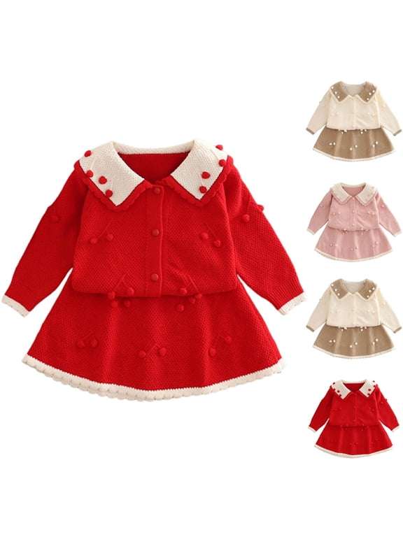 Two Piece Sets for Girls Size 8 Winter Girls' Knitted Sweater Set Children's Cardigan Two-piece Set Top And Skirt 7-8Years