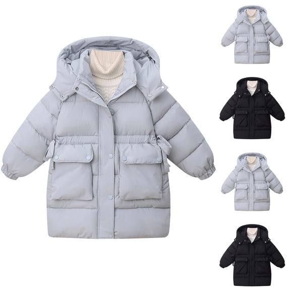 Auroural Winter Clothes for Girls 10/12 Coats for Girls 10-12 Children's Medium To Long Length Jacket Girls' Waist Cinched Jacket Medium To Large Children's Winter Coat Black 160