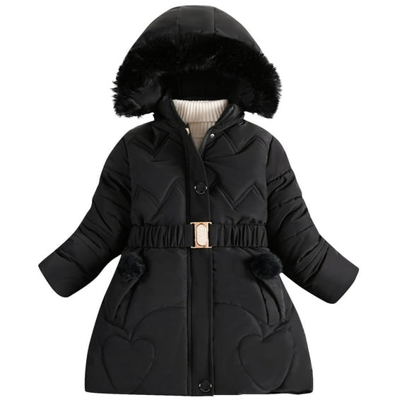 Auroural Winter Clothes for Girls 10/12 Coats for Girls 10-12 Fashion Girls' Winter ChildrenThick Solid Color Clothes Detachable Hat Mid To Long Length Clothes Winter Coat Clothes Black 150