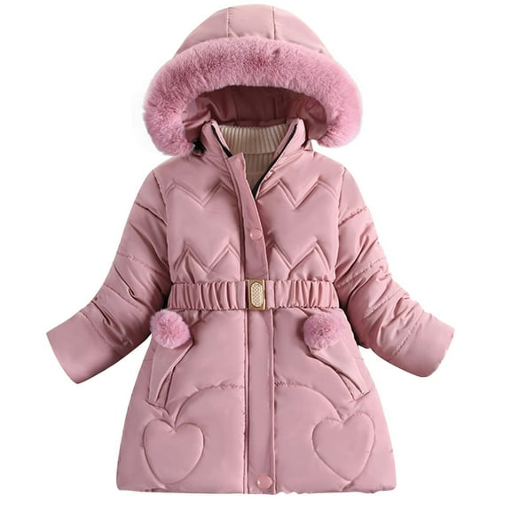 Auroural Winter Clothes for Girls 10/12 Coats for Girls 10-12 Fashion Girls' Winter ChildrenThick Solid Color Clothes Detachable Hat Mid To Long Length Clothes Winter Coat Clothes Pink 150