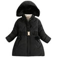thumbnail image 1 of Auroural Winter Thicken Kids Jackets Coats Girl Jackets Hooded Outerwear Girls' Winter Children Thick Solid Color Clothes Detachable Hat Mid To Long Length Clothes Winter Coat Clothes Black 140, 1 of 5
