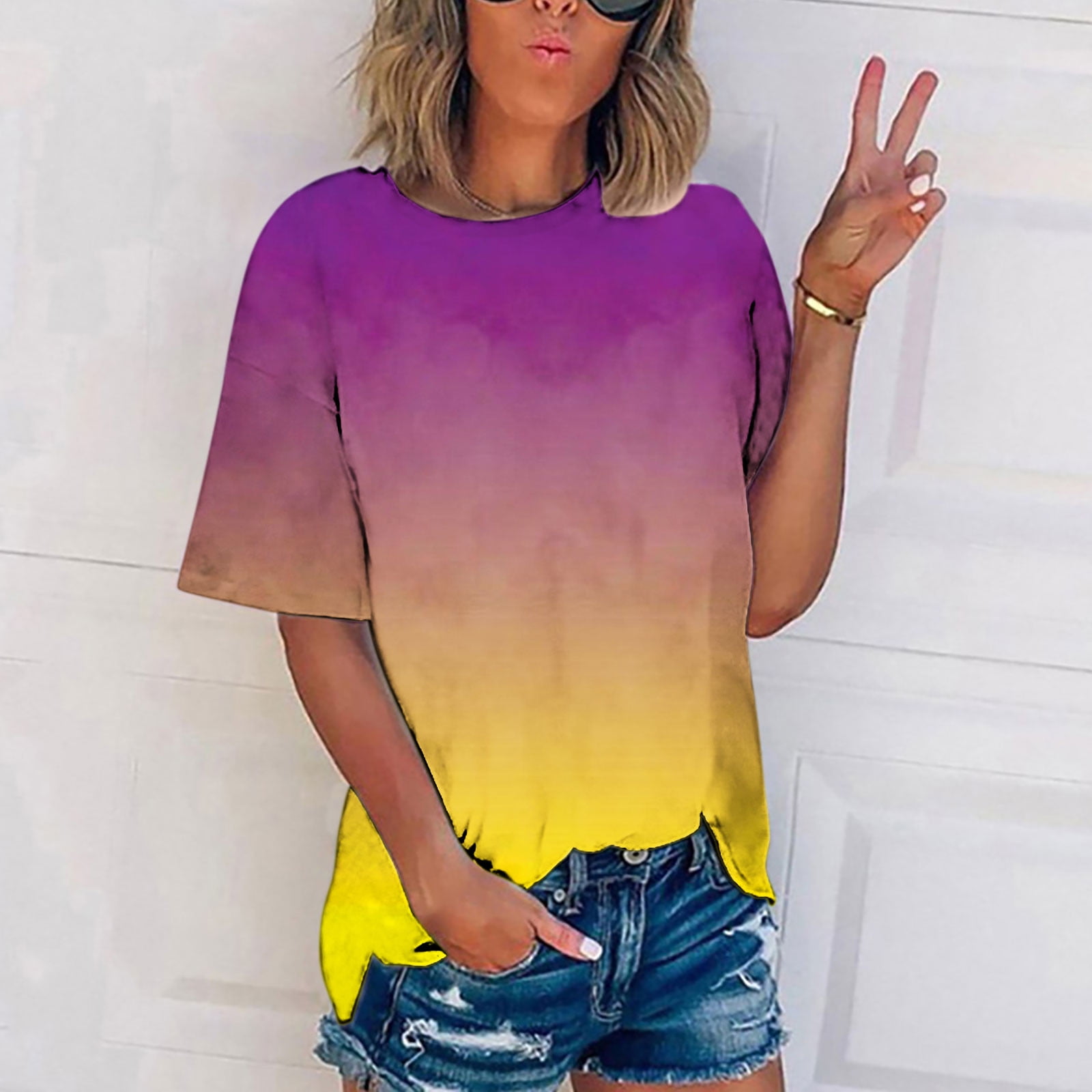 Auroural Women Short Sleeves Tops on Sale Women's Fashion Casual Plus