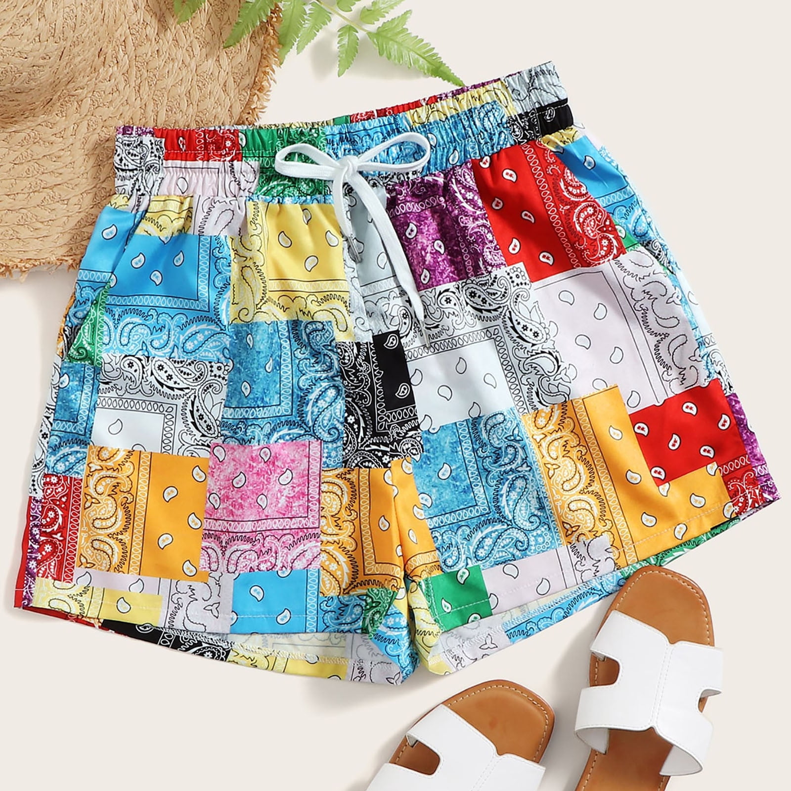 Auroural Women Shorts Clearance Women Print High Waist Shorts Pants Workout Sports Casual Beach