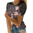 thumbnail image 1 of Auroural Womens Clothes Clearance Women's Fashion Summer Round Neck Leisure Short Sleeve Printed Lace Stitching Tops, 1 of 5
