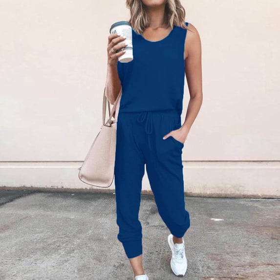 Auroural Womens Sets Clearance Women Loose Two-piece Sets Solid Sleeveless Tops Vest Casual Pants Sweatsuit