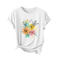 thumbnail image 1 of Auroural Womens Shirts under $5 Graphic Tees for Women Short Sleeve Shirts for Women Women's Flower Print Round Neck Short Sleeve T Shirt Top Womens Summer Tops White XL, 1 of 4