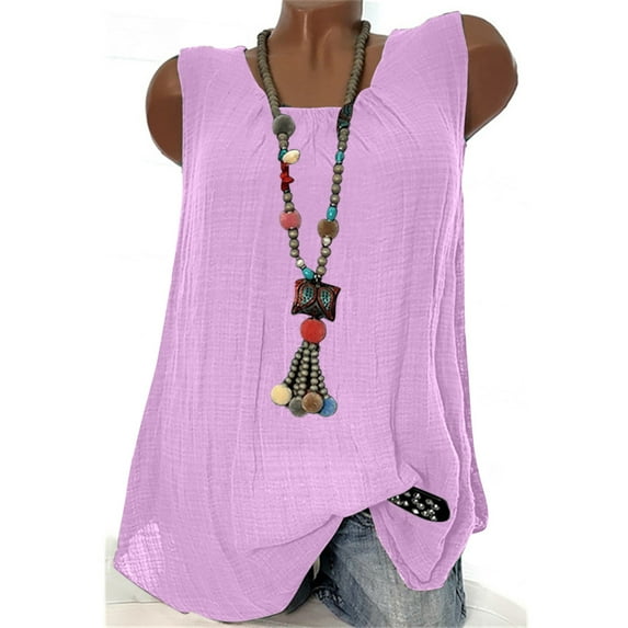 Auroural Womens Tops SleevelessWomen's Summer Solid Color Casual Tank Tops Loose Fit Pleated Round Neck Sleeveless Shirts Tops