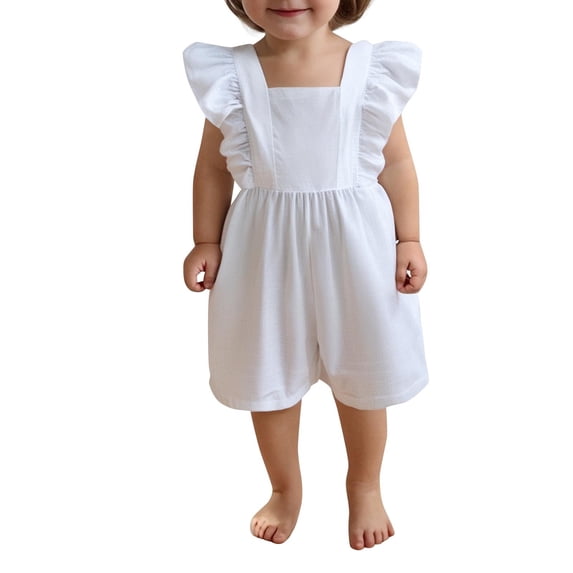 Auroural baby girl clothes 6-9 months summer jumpsuit for kids Girls' Solid Color Jumpsuit With Loose Fly Sleeves and Shoulder Straps for Summer