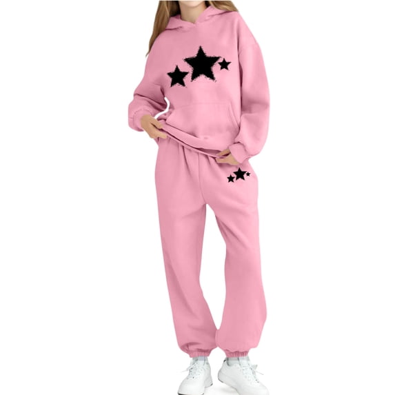Auroural Children's Clothing Long Sleeve Kids Set Girls 2 Piece Sets Size 5T Children's Winter Print Hoodie And Leg Tied Sweatpants Casual Sports With Fleece-lined For Warmth Two-piece Set For Kids