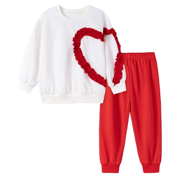 Auroural Children's Clothing Long Sleeve Kids Set Girls Clothes 5T Sets Girl Heart Print Long Sleeve Sweatpants And Sweatshirt Set For Winter Children Casual Fashionable