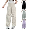 thumbnail image 1 of Auroural Girls Cargo Pants Size 12 Long Children's Solid Color Elastic Waist Multi Pockets Casual Sports Overalls Pants Kids Streetwear Trousers, 1 of 8