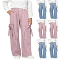 thumbnail image 1 of Auroural Girls Cargo Pants Size 8-10 Girls Elastic Waist Bow Decor Cargo Pants Side Pocket Loose Wide Leg Casual Trousers, 1 of 7