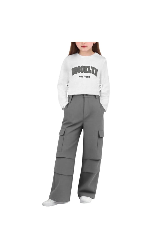 girls clothes 10-12 outfits under $21 Children's Youth Casual Versatile Letter Printed Long Sleeved Top And Work Pants Two-piece Set For Kids