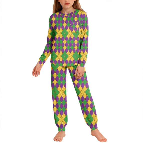 Auroural girls clothes sets outfits Boys' And Girls' Printing With Pocket Long Sleeve Top And Pants Set For 5-14 Years