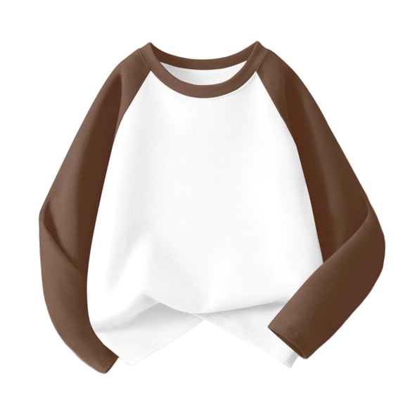 Auroural Girls Clothes Size 10 12 Girls Tops Size 10-12 Long Sleeve Graphic Children's Solid Color Round Neck Long Sleeved Top Medium And Large Children's Warm Pullover Base Shirt Brown