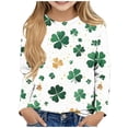 thumbnail image 1 of Auroural Girls Clothes Size 10 12 Girls Tops Size 10-12 Long Sleeve Graphic Children's St. Patrick Print Long Sleeved Round Neck Top Casual Pullover Base Shirt Beige, 1 of 4
