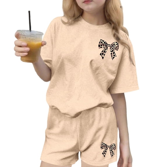 Auroural girls clothes size 7-8 outfits Children's Summer Leisure Round Neck Short Sleeves Top And Shorts Two-piece Set For Kids