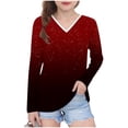 thumbnail image 1 of Auroural Girls Clothes Size 7 Shirts Girl's Long Sleeved Gradient Printed Shirt Cute V-neck Casual Shirt Top Red, 1 of 8