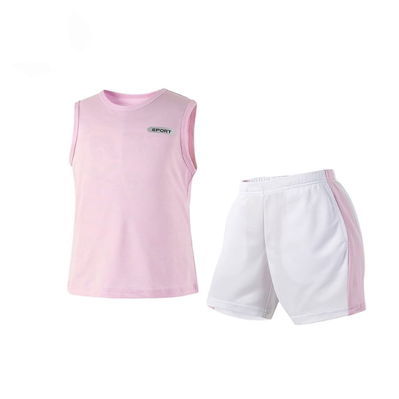 Auroural girls clothes size 8 sets Children's Round-Neck Sleeveless Breathable Top With Elastic Waist Shorts - Medium To Large Youth Sports Set