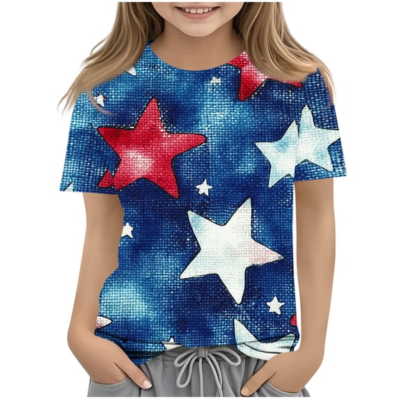 Auroural girls summer 250 anniversary usa shirt Children's Printed Round Neck Short Sleeve T-shirt Mid Size Children's Casual And Comfortable Top