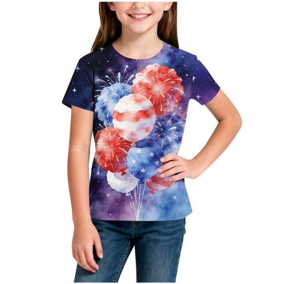 Auroural girls shirts size 7/8 girls clothes size 7 shirts Children's Short Sleeve Printed T-shirt Round Neck Half Sleeved Casual Versatile