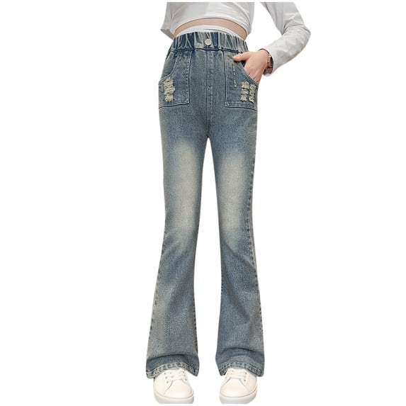 Auroural Girls Clothes under 10 Girls Jeans Size 10-12 Girls' Flare Jeans Girls' Loose and Stylish Pants Children's Bottoms Medium and Large Children's Jeans Light Blue