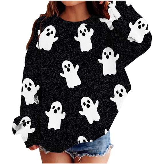 Auroural Sweatshirt Boys Kids Girls Boys Pumpkin Ghost Prints Casual Loose Fleece-Lined Warmth Long Sleeve Round Neck Sweatshirt Kids Girls Sweatshirts