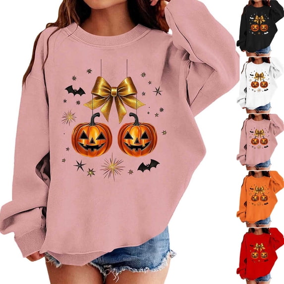 Auroural Sweatshirts for Kids Girls Size 10-12 Boys Girls Sweatshirt Children's Halloween Prints Casual Loose Fleece-Lined for Warmth Long Sleeve Round Neck Hoodie Kids Clothes