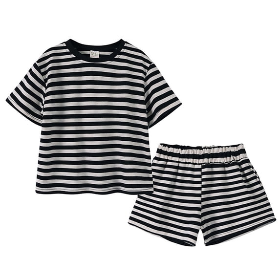 Auroural toddler girl clothes 12-18 months girls sets 12 months Boys In Summer Fashionable And Personalized Striped Short Sleeve And Shorts Two Piece Set