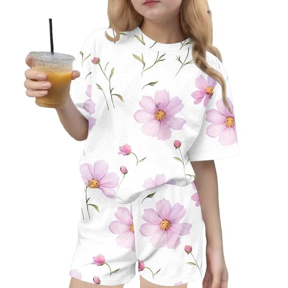 Auroural Toddler Girl Clothes 3T Sets Toddler Girls 2 Piece Sets Children's Summer Printing Leisure Round Neck Short Sleeves Top and Shorts Two-Piece Set for Kids
