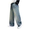 thumbnail image 1 of Auroural Boys Jeans under $10.00 Children's Loose Jeans Boys' Wide Leg Pants Medium To Large Boys' Denim Straight Leg Jeans Blue, 1 of 7