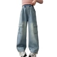 thumbnail image 1 of Auroural Girls Baggy Jean Size 10-12 Girls' Workwear Jeans Straight Leg Loose-Fitting Casual Wide-Leg Jeans Children's Pants for Spring Light Blue, 1 of 9