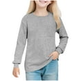 thumbnail image 1 of Auroural Long Sleeve Shirts for Girls 7-8 Girls' Solid Color Round Neck Long Sleeved Top Children's Pullover Shirt For 5-14 Years Gray, 1 of 8