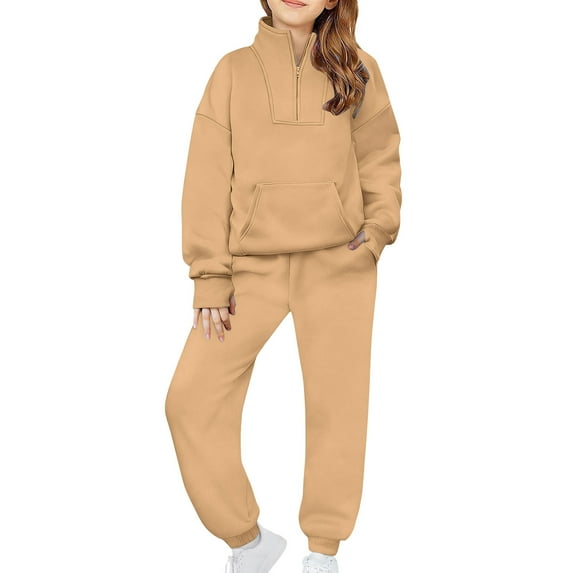 Auroural Matching Kids Outfits Long Sleeve Girls 2 Piece Sets Size 5T 5-14Years Boys Girls Childrens Solid Color Sports Sweatshirt Set Long Sleeved Stand Up Collar Two Piece Set
