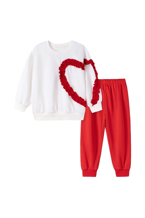 Matching Kids Outfits Long Sleeve Girls Sets Size 6 Outfits Sets Girl Heart Print Long Sleeve Sweatpants And Sweatshirt Set For Winter Children Casual Fashionable