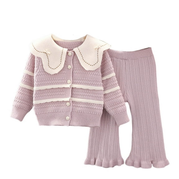 Auroural toddler Girl Clothes 3T Sets Cardigan Sweater for Girls Purple Winter Girls' Knitted Sweater Set Children's Cardigan Two-piece Set Top And Trousers Purple 3-4Years